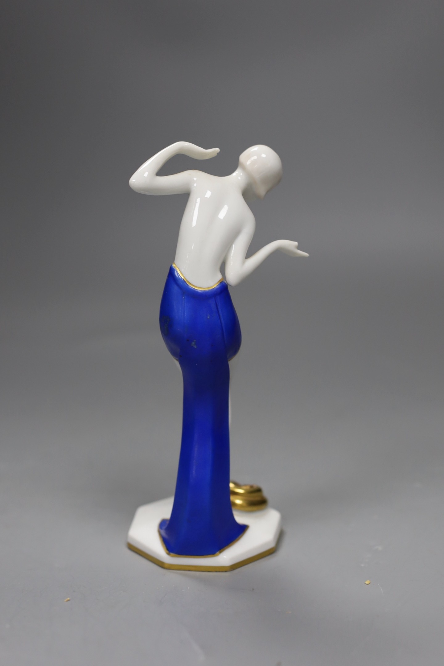 A Goebel Art Deco figure of a snake dancer, 18cms high